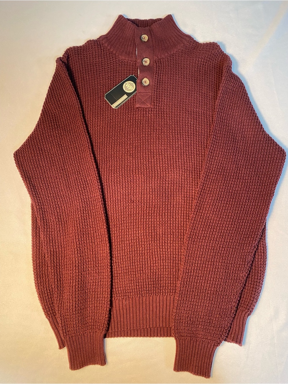 Weatherproof Men's Burgundy Knit Button-Neck Turtleneck Sweater NWT